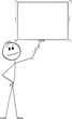 Person Holding Sign, Box or Empty Rectangle, Vector Cartoon Stick Figure Illustration