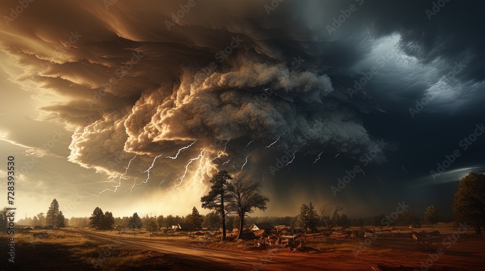 Dramatic stormy weather with a powerful tornado and lightning ...