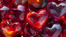 Glass Small Red Hearts Close Up. For Any Design For Valentine's Day, Lovers, Mother's Day, International Women's Day.
