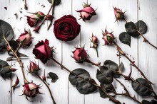 Dried Rose On A White Wooden Background