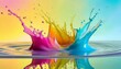 Schizzo colorato multicolore in acqua. Schizzo multicolore in acqua. Onda colorata di liquido.  Colorful wave paint splash border with liquid drops in water.