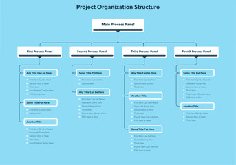 Poster - Modern infographic for project or organization structure - blue version. Simple flat template for data visualization.	