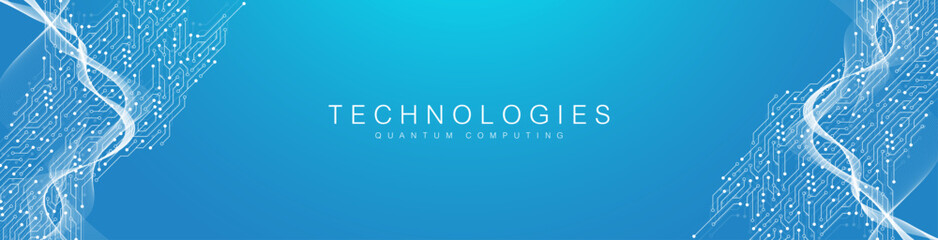 Abstract background with technology circuit board texture. Modern electronic motherboard texture. Engineering and communication concept for header, web banner, website, presentation.