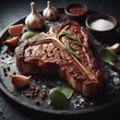 T-bone Steak on a Plate With Spices and Seasonings