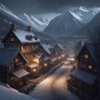 Village Amidst a Snowy Mountain RPG game style