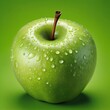 Green Apple With Water Drops Isolated