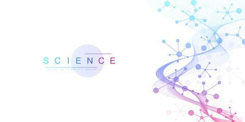 Poster - DNA Abstract Background with Deoxyribonucleic Acid Structure and Cell Molecules For Science Research and Gene genetic, Healthcare, and Medicine Design
