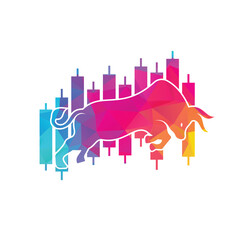 Bullish Trader Logo. Forex bull logo design template vector. Financial bull logo design. Trade Bull Chart.