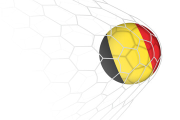 Belgium flag soccer ball in net.