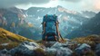 Compact travel backpack mockup on a mountain background 