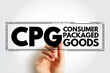 CPG Consumer Packaged Goods - merchandise that customers use up and replace on a frequent basis, acronym text concept stamp