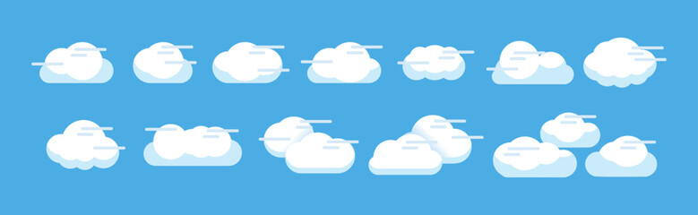 Wall Mural - set of cartoon cloud in a flat design. abstract white cloudy set isolated on blue background. vector