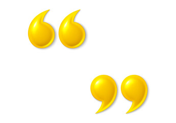 Poster - Double quote mark 3d icons. Set of quotation marks, yellow double comma sign. Information quote design. Comment message and citation, quotation decoration. Vector illustration