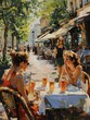 Caf√©-goers savoring beverages on a scorching summer afternoon in France.