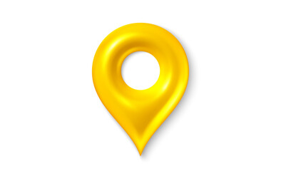 Poster - Locate map pin gps marker. 3d design of location map pin icon. Place position pointer, destination yellow tag. Street location sign, travel map point. Vector 3d illustration.