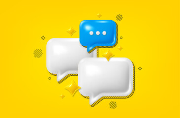 Poster - Speech bubble 3d icon. Chat dialog comment with ellipsis icon. Talk message boxes. Modern realistic 3d design. Support speech bubble, chat message box. Social media dialog group banner. Vector