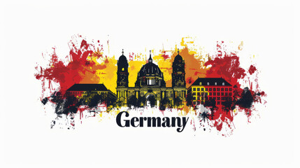 Wall Mural - Travel to Germany country illustration background with a mix of German flag colors and architecture of Germany isolated on white backdrop