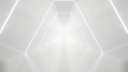 Poster - abstract white futuristic triangle tunnel architecture