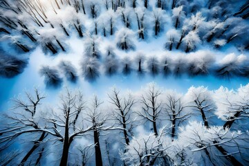 Poster - Village in a winter day and snow. Winter frosty trees on snow white background