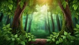 Fototapeta Las - an illustration of a dark green magical forest frame background for websites banners ads books posters backdrops canva