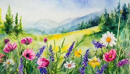 Canvas Print - watercolor illustration of wild flowers