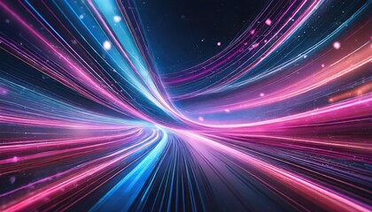 Canvas Print - abstract futuristic background with pink blue glowing neon moving high speed wave lines and bokeh lights