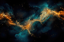 Abstract Background In Blue And Gold. Galaxy Cluster And The Universe