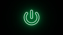 Neon Glowing Power Button Icon. Neon Light Power Button Turning On And Off. Neon Power Button Icon On The Black Background.