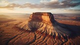 Fototapeta  - realistic photo Aerial view of sandstone Butte in Utah desert valley at sunset. generative ai