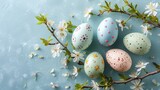 Fototapeta  - Easter decoration with crafted Easter bunny in the sunny nest