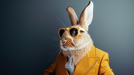 Wall Mural - A cute rabbit wearing stylish sunglasses and a dapper bow tie. This image can be used to add a touch of fun and sophistication to various projects.
