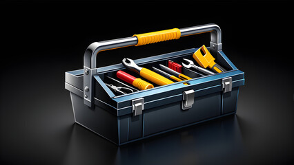 Wall Mural - 3d toolbox icon vector clipart isolated on black background 