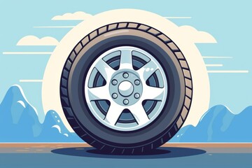 Tire on Flat Surface With Mountains in the Background