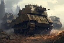 Dramatic Landscape With Tank Battle