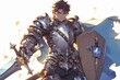 Valiant Knight, Clad In Animeinspired Armor, Wields Sword And Shield