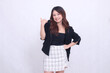 © Ajab - princess beautiful woman asian indonesia 20s formal office elegant laugh relaxed hands signed okay good yes to the left hold waist isolated white background
