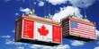 Shipping containers with flags of Canada and USA - 3D illustration