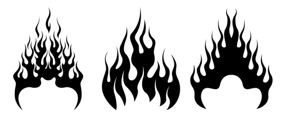 Black fire flames in tribal style for tattoo and vehicle decoration design vector set illustration
