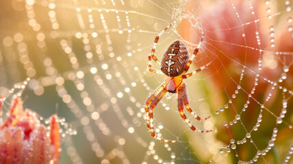 Close-up of a spider in its web.