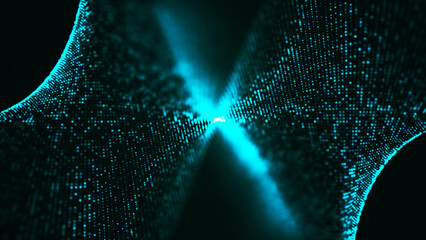 Poster - A bright wave of luminous dots. Network connection structure. Big data. Futuristic background for presentation design. 3D rendering.