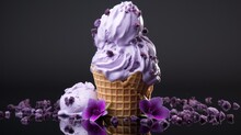 Sweet Sophistication A Purple Ice Cream Cone Captivates With A Touch Of Refined Indulgence