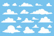Collection of abstract flat cartoon and fluffy cloud icons.