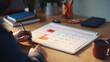 © oldwar - Reminder appointment calendar for organizer agenda time table and event planner organize and schedule activity. Man pointing on calendar or schedule to marking color paper note target date appointing