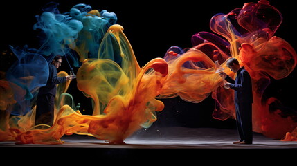Wall Mural - Abstract blue and red smoke background