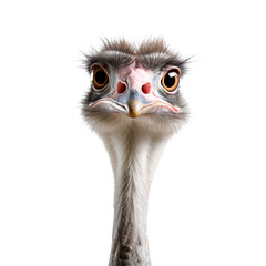 Wall Mural - Close up of an ostrich looking in front, isolated on transparent background