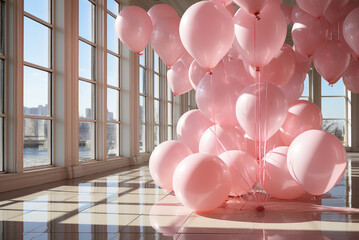 Festive pink balloons in the birthday room