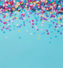 Poster - Bright explosion of colorful circles on turquoise background, abstract art for creative design projects
