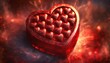 Czerwone pudełko w kształcie serca z czekoladkami w kształcie serca