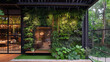 A high-end plant boutique with a green, living wall facade and a selection of exotic plants 