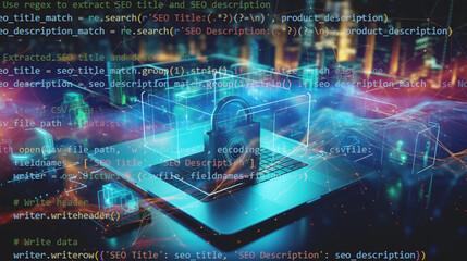 Poster - cyber security concept illustration ,futuristic technology, cyber security technology background or wallpaper